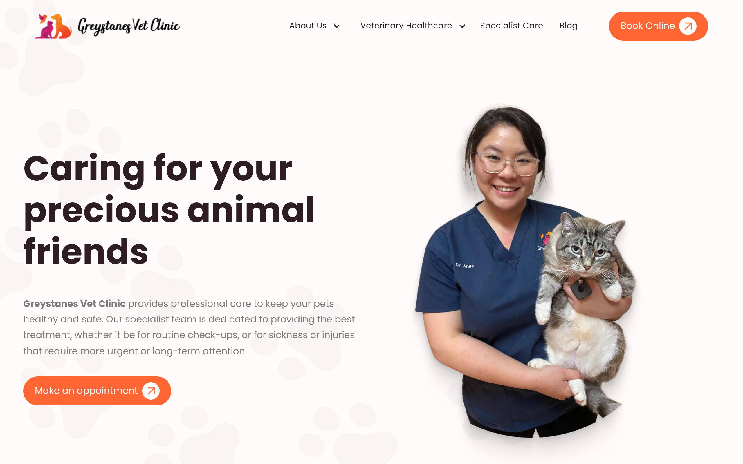 Greystanes Vet Clinic website screenshot — Veterinary Services by Locally