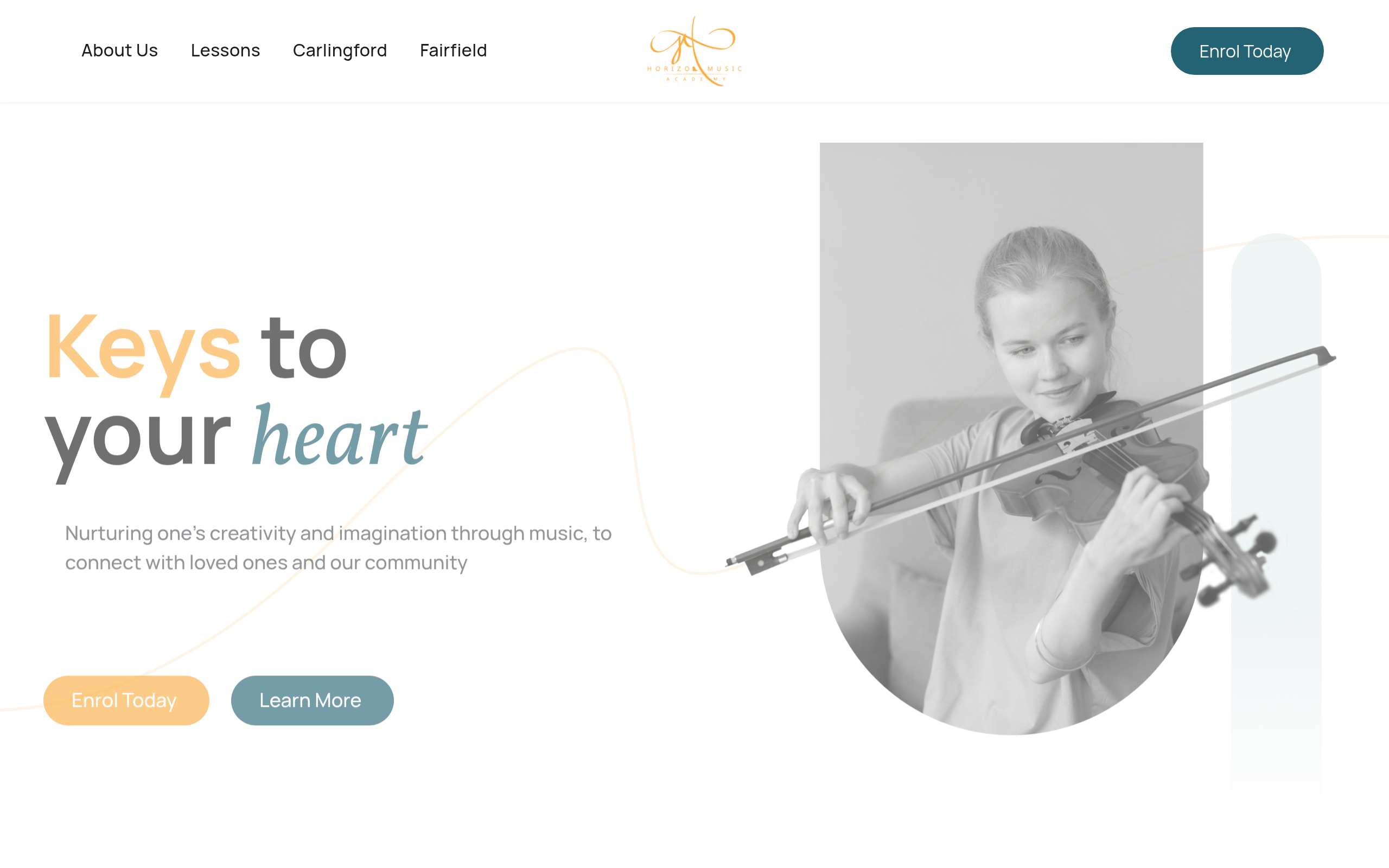 Horizon Music Academy website screenshot — Music Education by Locally