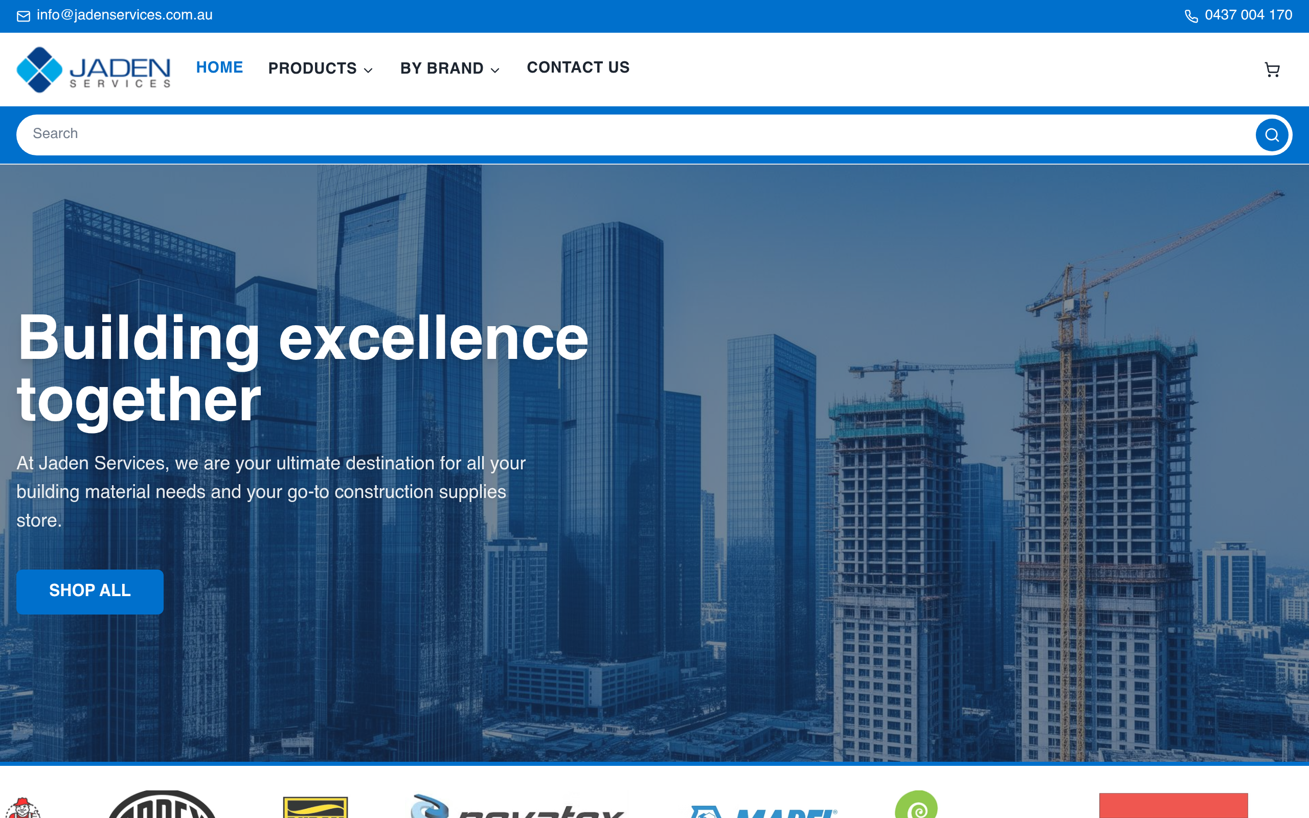Jaden Services website screenshot — Building Supplies by Locally