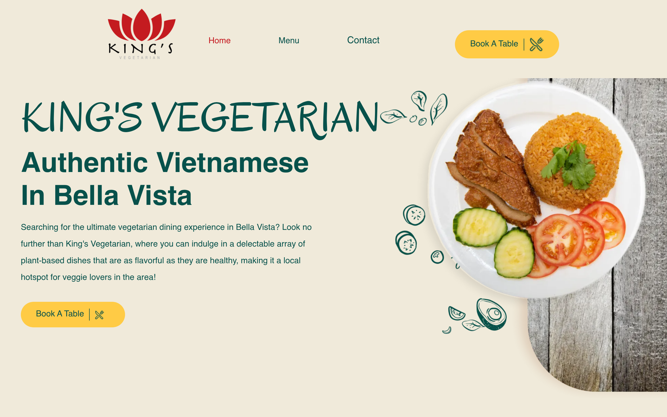 King's Vegetarian website screenshot — Vietnamese Restaurant by Locally