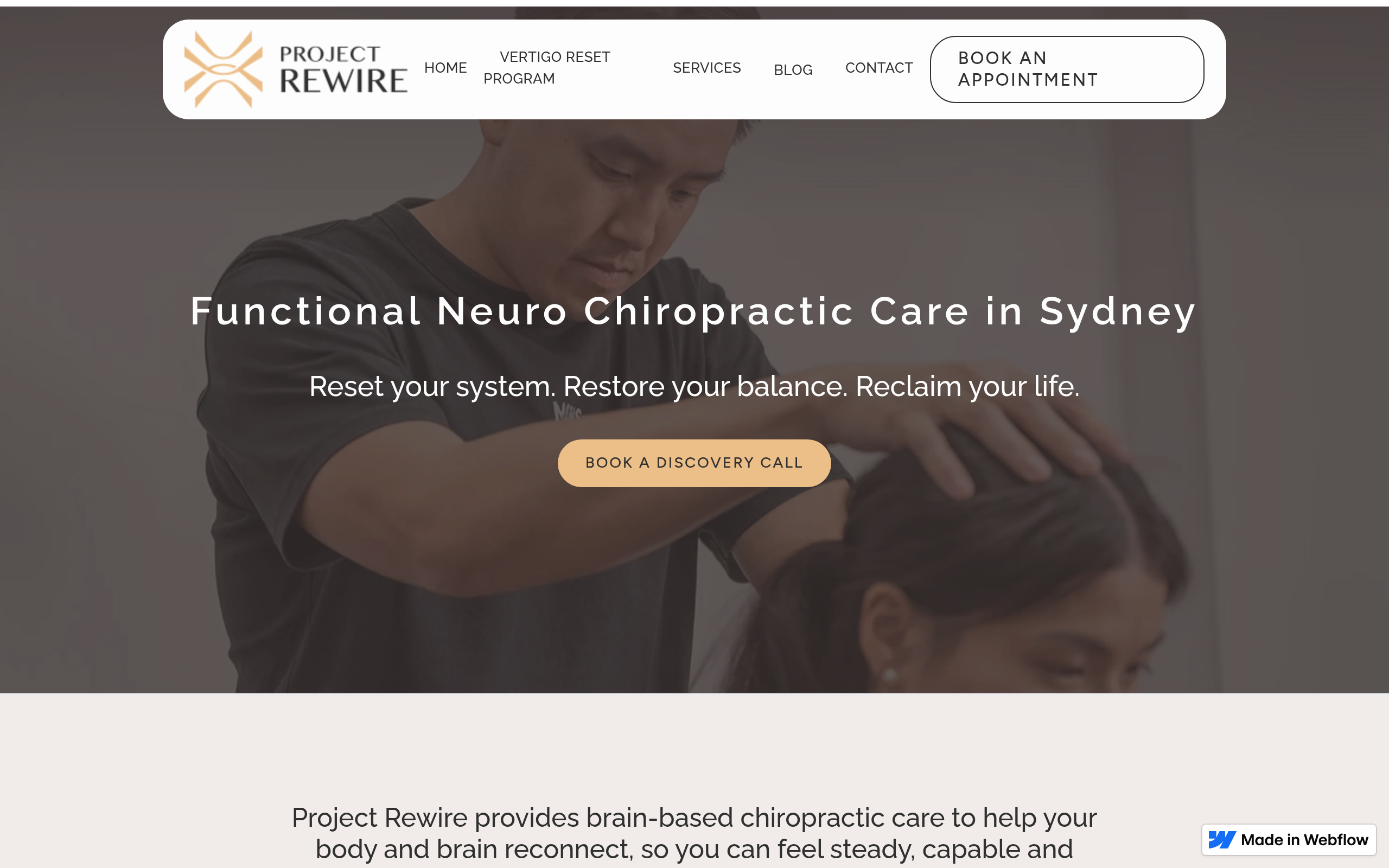 Project Rewire website screenshot — Functional Neuro Chiropractic by Locally