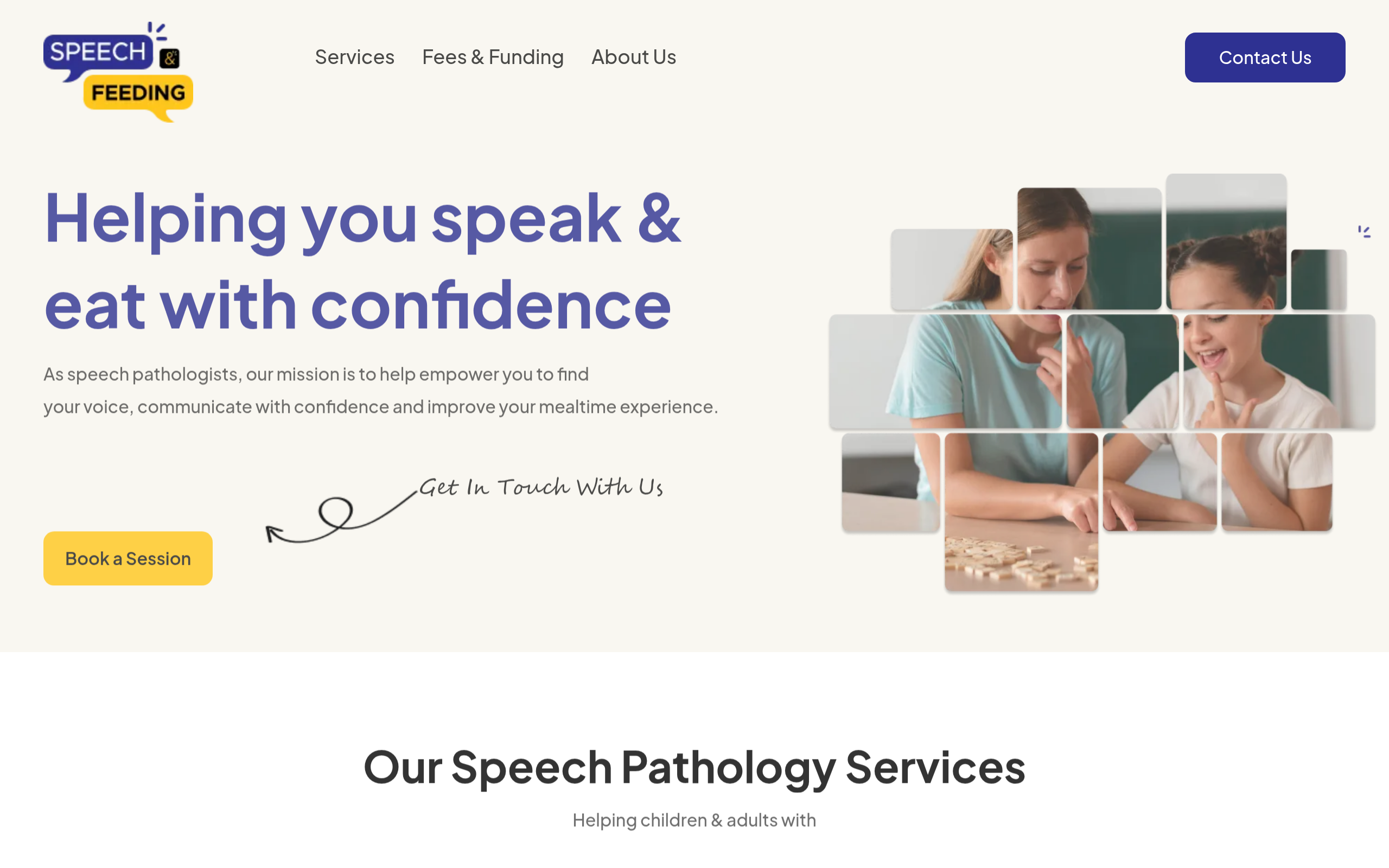 Speech & Feeding website screenshot — Speech Pathology by Locally