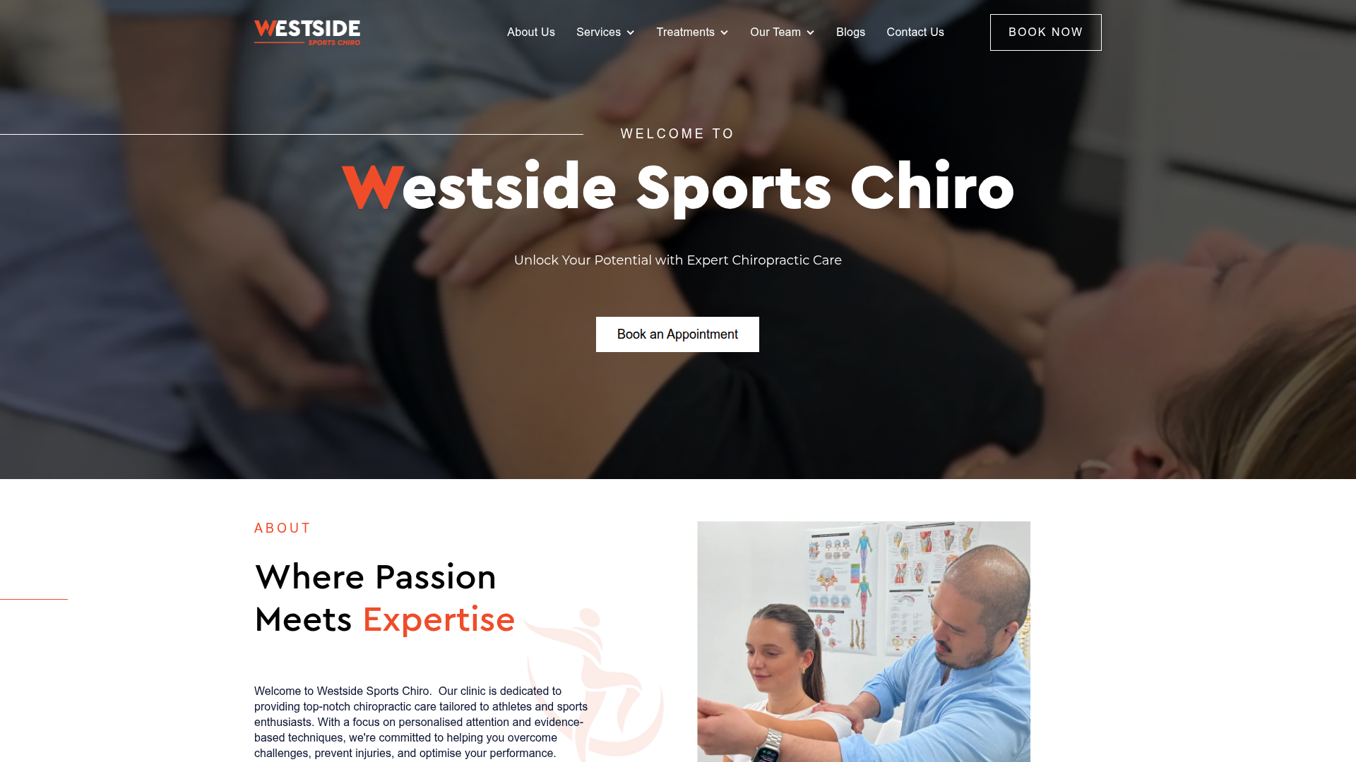 Westside Sports Chiro website screenshot — Sports Chiropractic by Locally